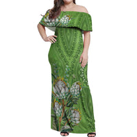 Africa King Proteas Dashiki Motif Off Shoulder Maxi Dress Green Style - Wonder Print Shop