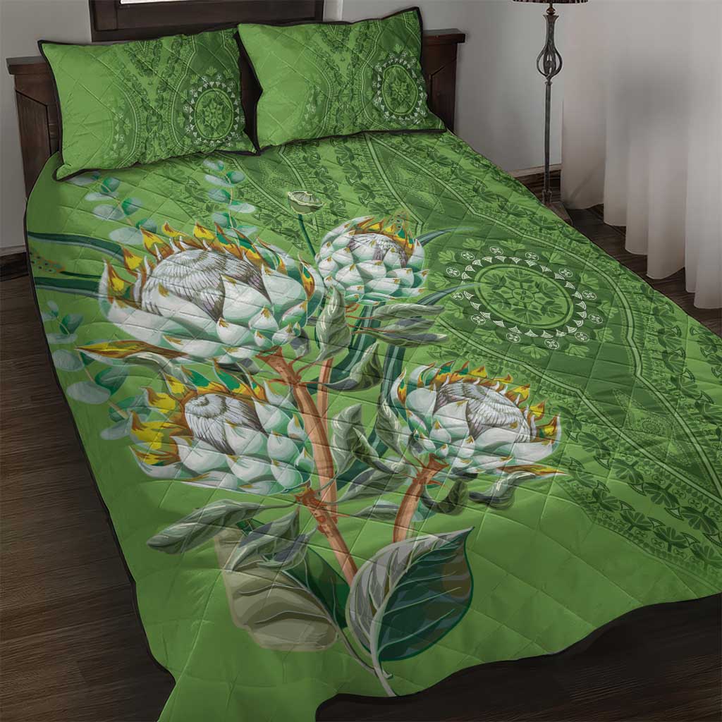 Africa King Proteas Dashiki Motif Quilt Bed Set Green Style - Wonder Print Shop
