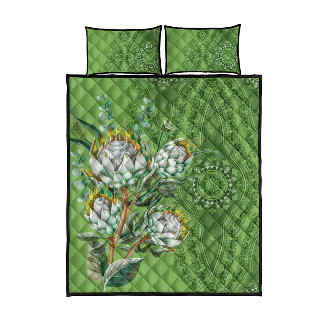 Africa King Proteas Dashiki Motif Quilt Bed Set Green Style - Wonder Print Shop