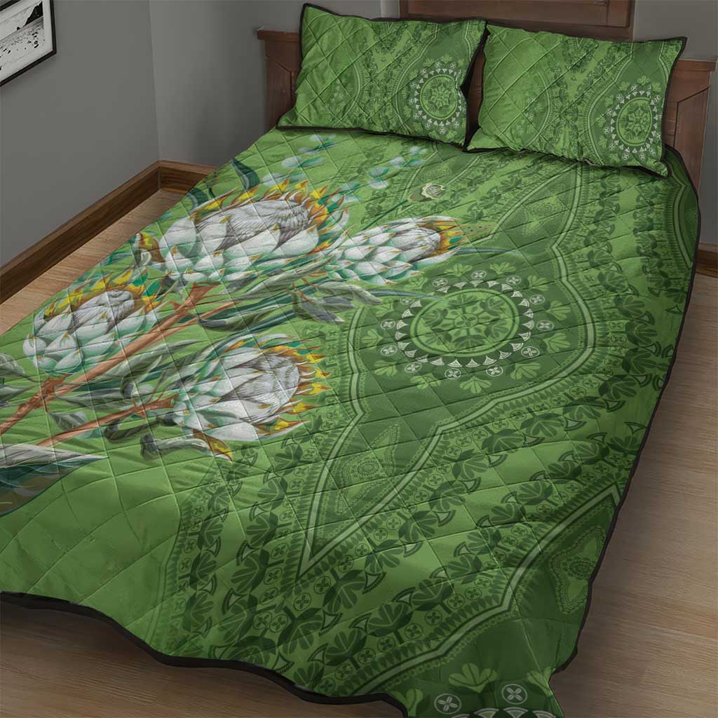 Africa King Proteas Dashiki Motif Quilt Bed Set Green Style - Wonder Print Shop