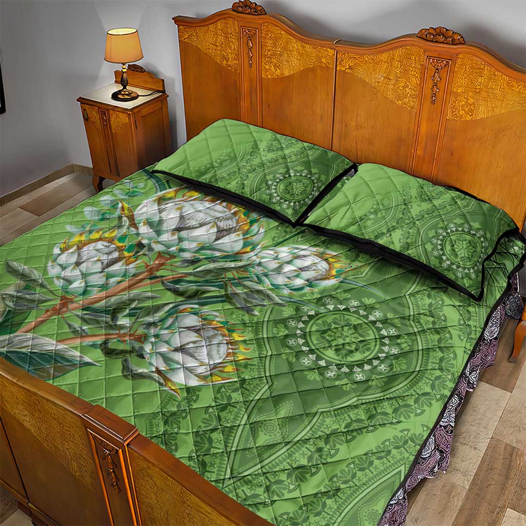 Africa King Proteas Dashiki Motif Quilt Bed Set Green Style - Wonder Print Shop