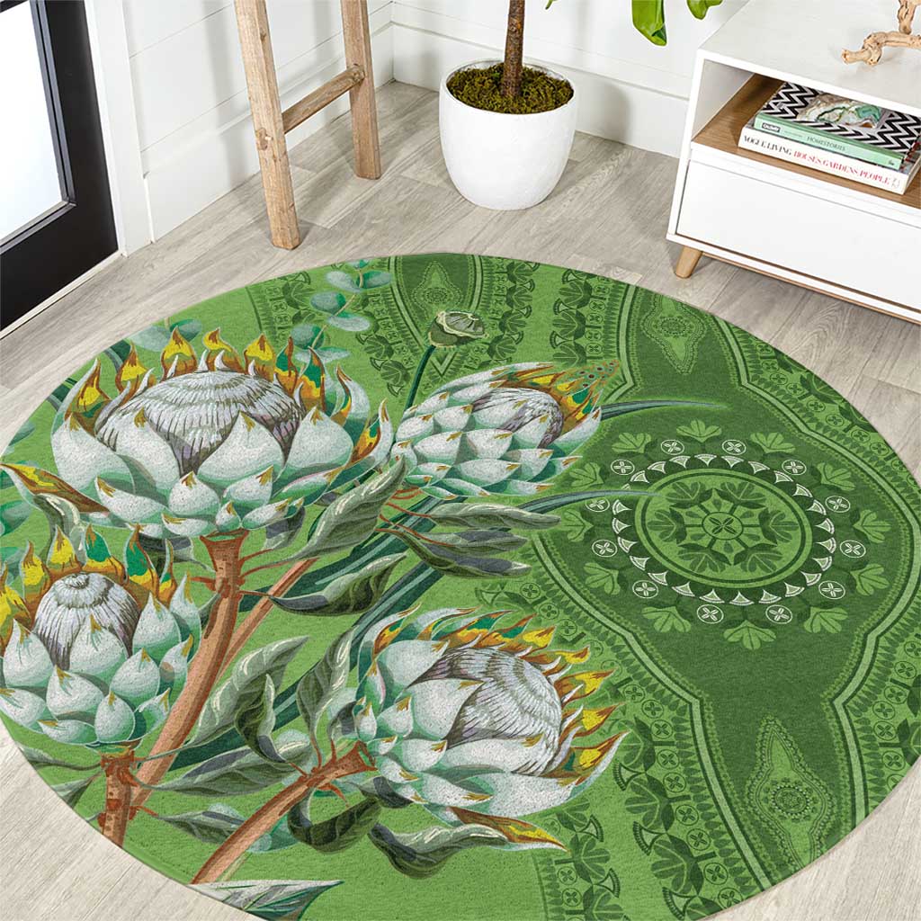 Africa King Proteas Dashiki Motif Round Carpet Green Style