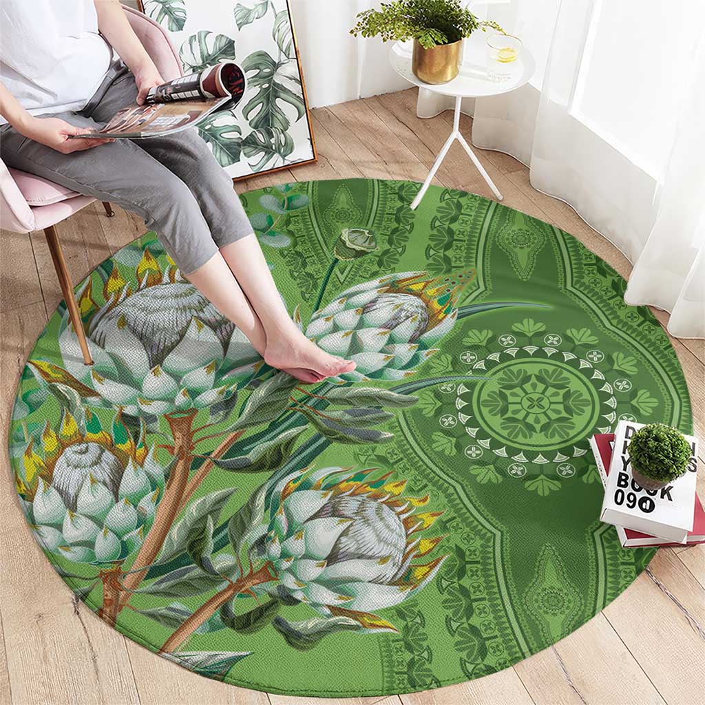 Africa King Proteas Dashiki Motif Round Carpet Green Style