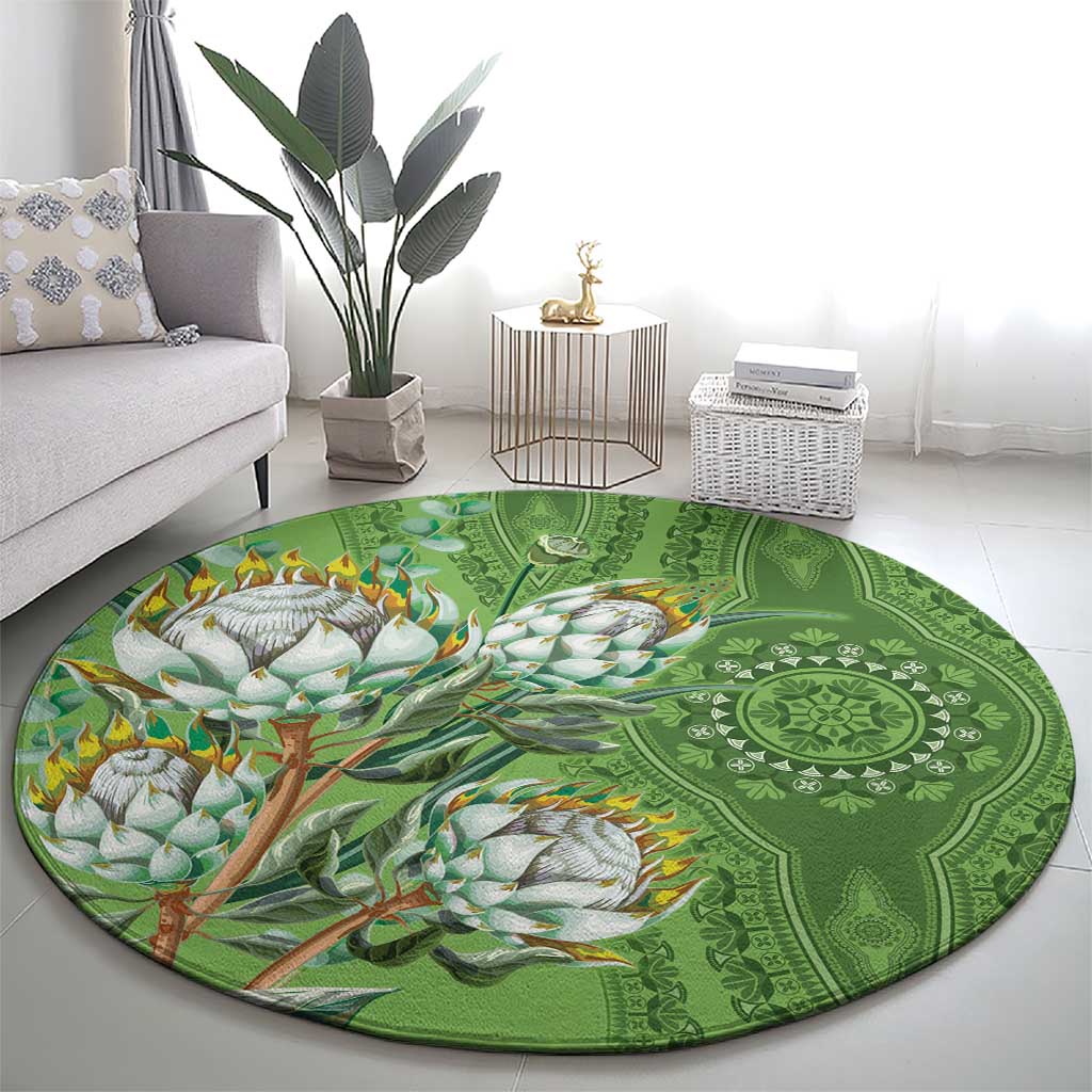 Africa King Proteas Dashiki Motif Round Carpet Green Style