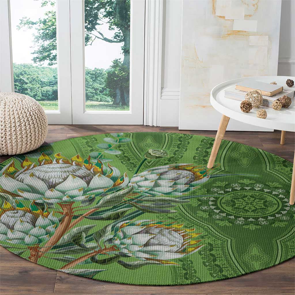 Africa King Proteas Dashiki Motif Round Carpet Green Style