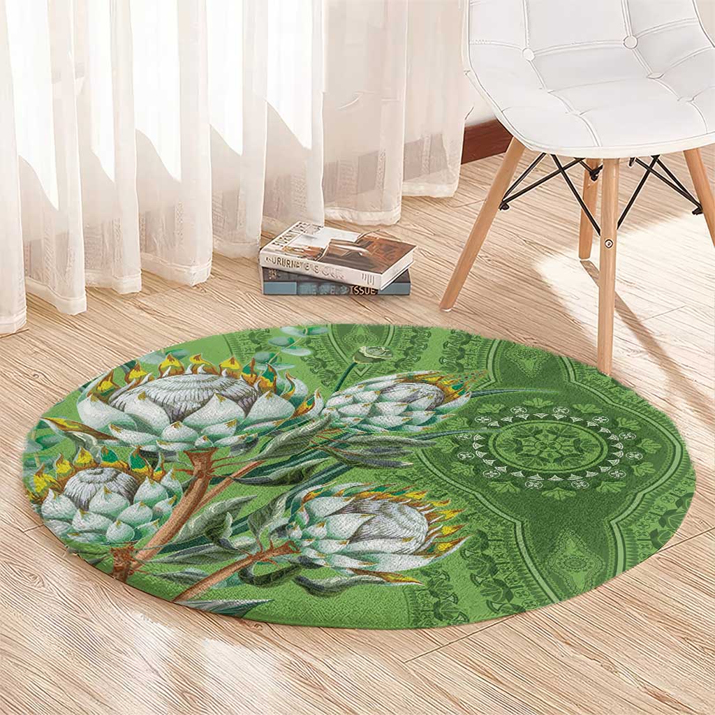 Africa King Proteas Dashiki Motif Round Carpet Green Style