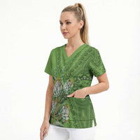 Africa King Proteas Dashiki Motif Scrub Top Green Style
