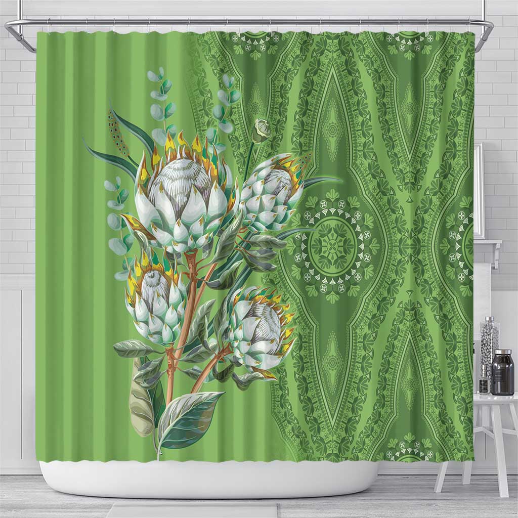 Africa King Proteas Dashiki Motif Shower Curtain Green Style