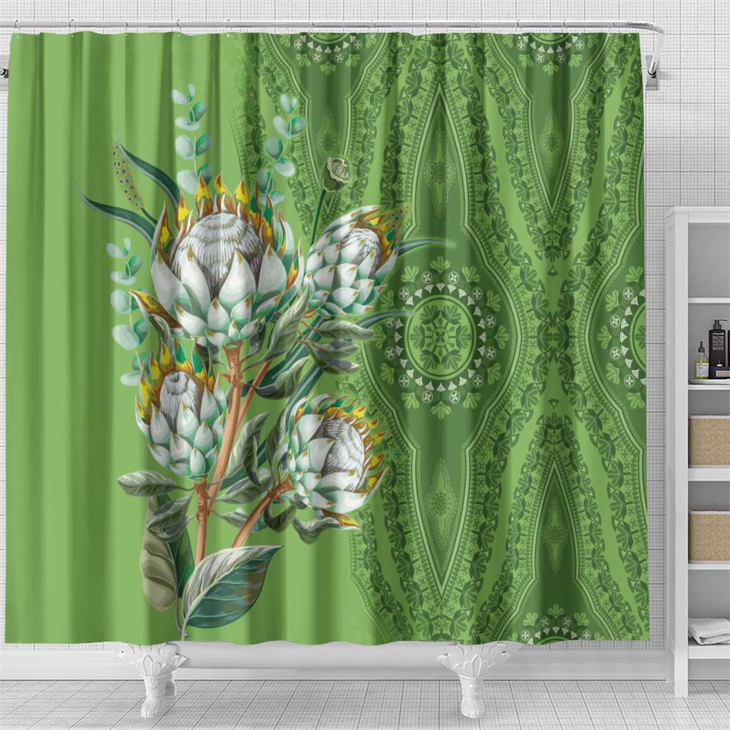 Africa King Proteas Dashiki Motif Shower Curtain Green Style