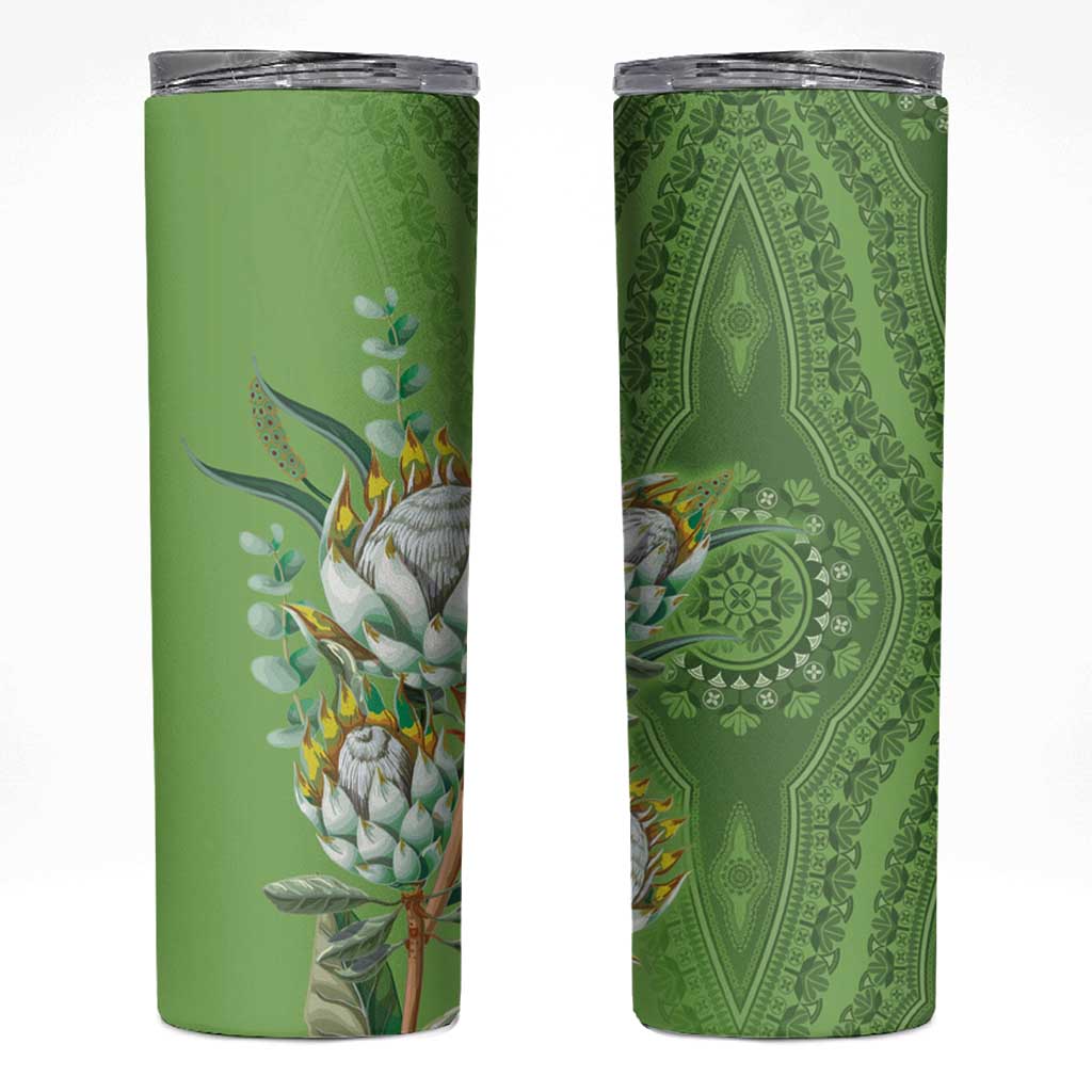 Africa King Proteas Dashiki Motif Skinny Tumbler Green Style - Wonder Print Shop