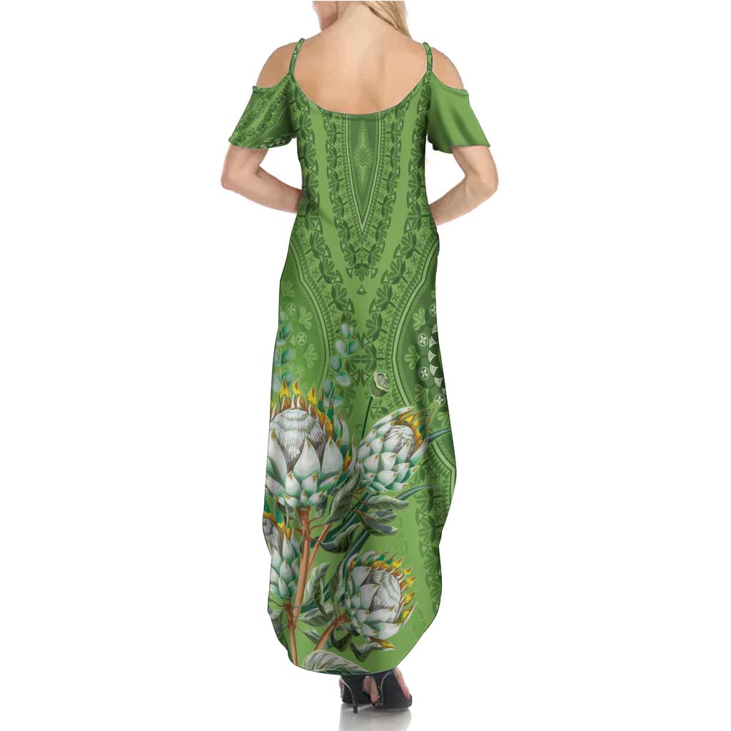 Africa King Proteas Dashiki Motif Summer Maxi Dress Green Style - Wonder Print Shop