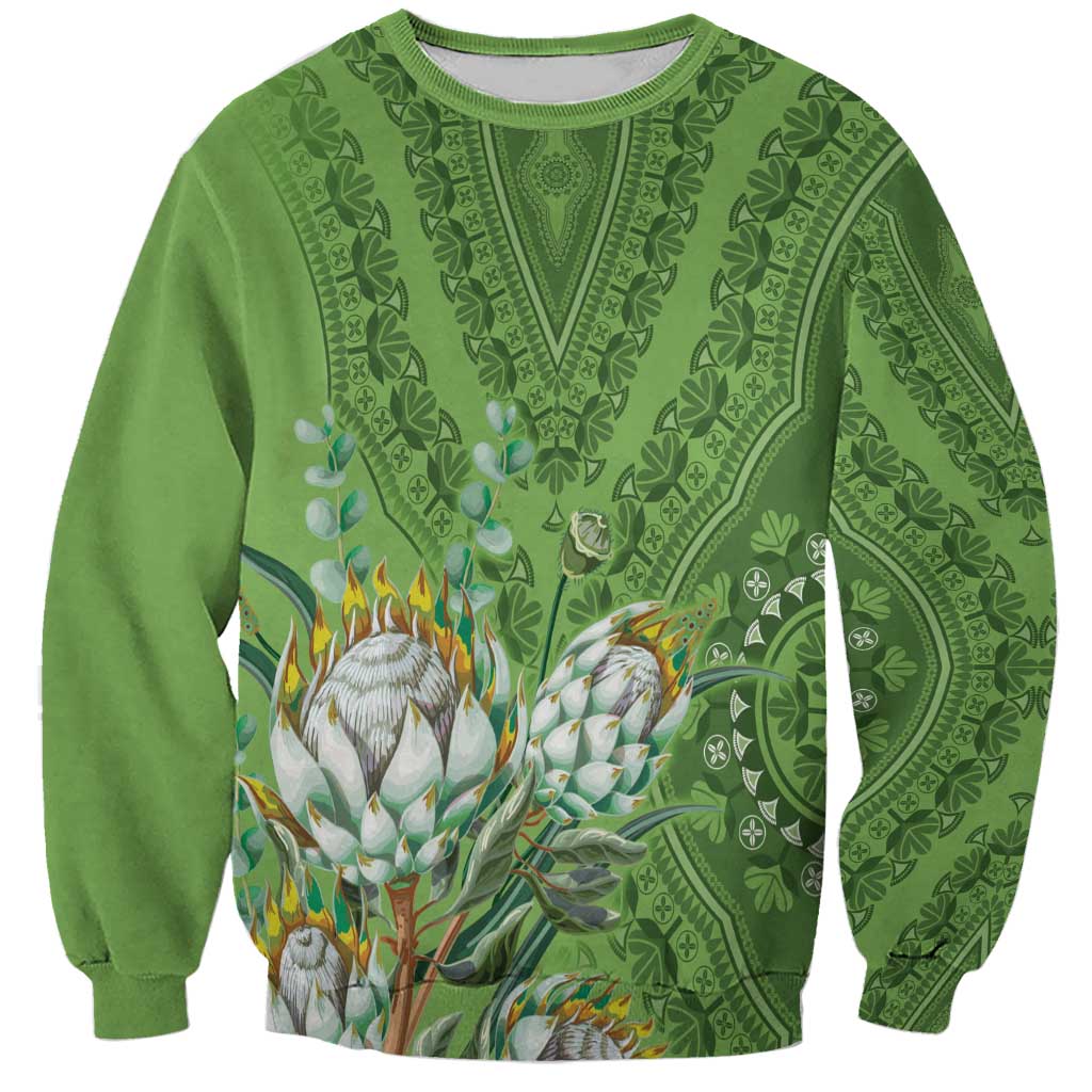 Africa King Proteas Dashiki Motif Sweatshirt Green Style - Wonder Print Shop