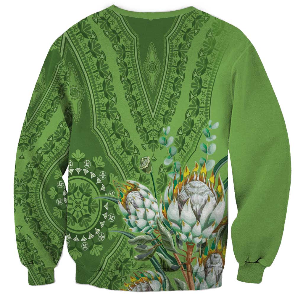 Africa King Proteas Dashiki Motif Sweatshirt Green Style - Wonder Print Shop
