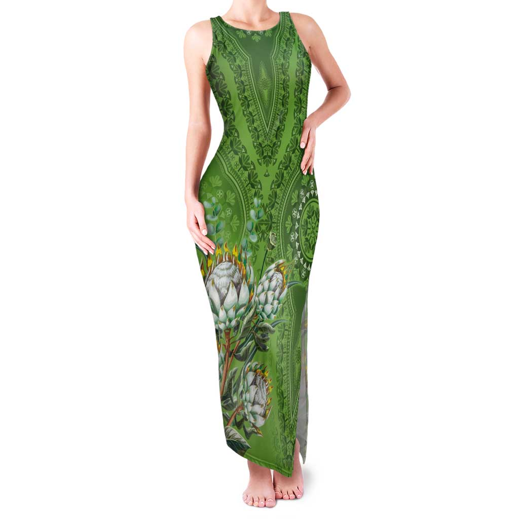 Africa King Proteas Dashiki Motif Tank Maxi Dress Green Style - Wonder Print Shop