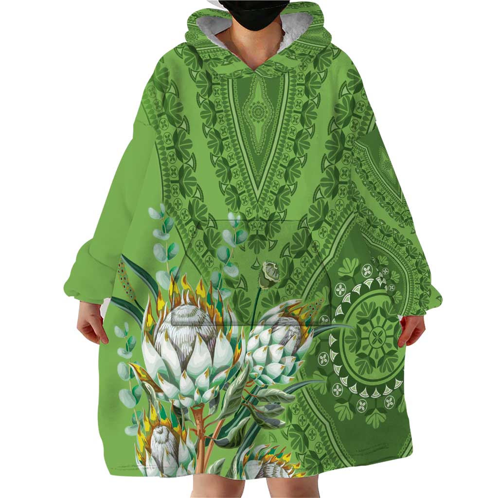 Africa King Proteas Dashiki Motif Wearable Blanket Hoodie Green Style - Wonder Print Shop