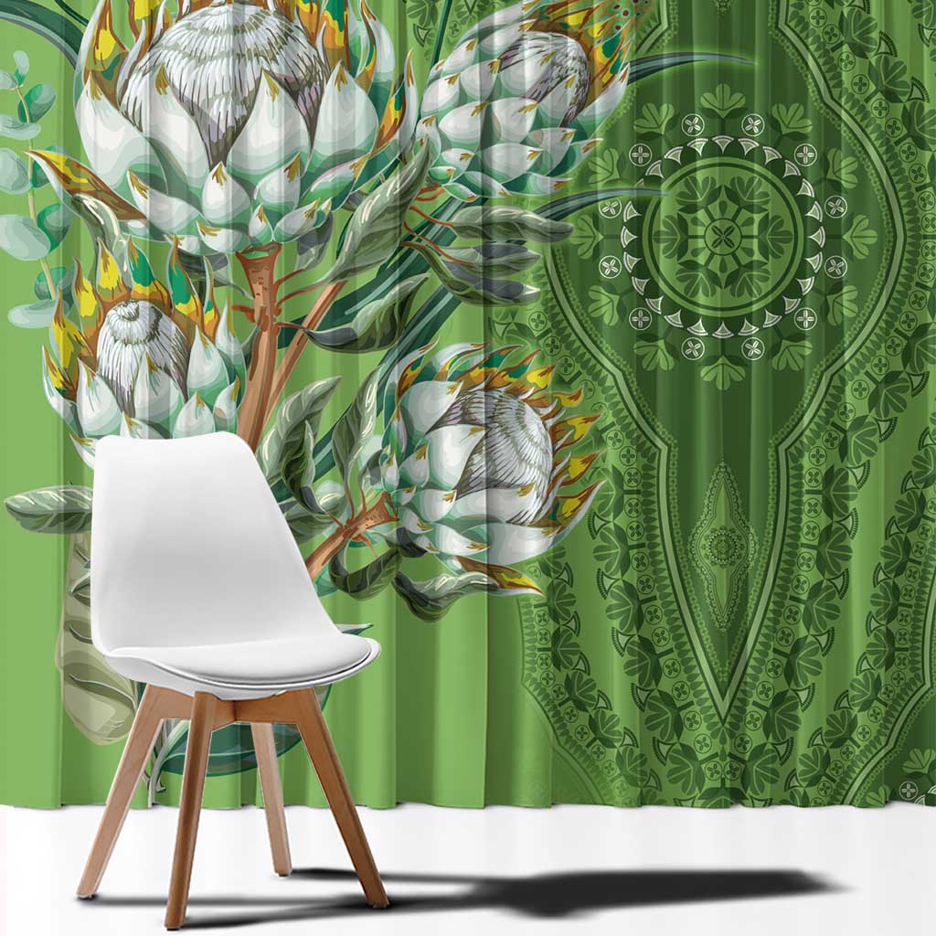 Africa King Proteas Dashiki Motif Window Curtain Green Style - Wonder Print Shop