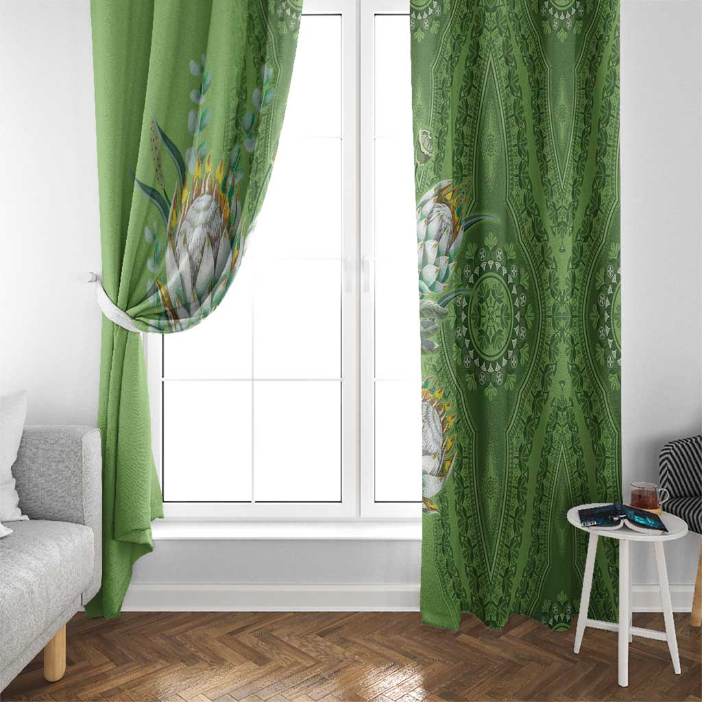 Africa King Proteas Dashiki Motif Window Curtain Green Style - Wonder Print Shop