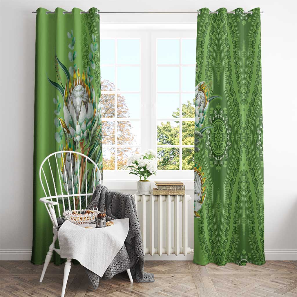 Africa King Proteas Dashiki Motif Window Curtain Green Style - Wonder Print Shop