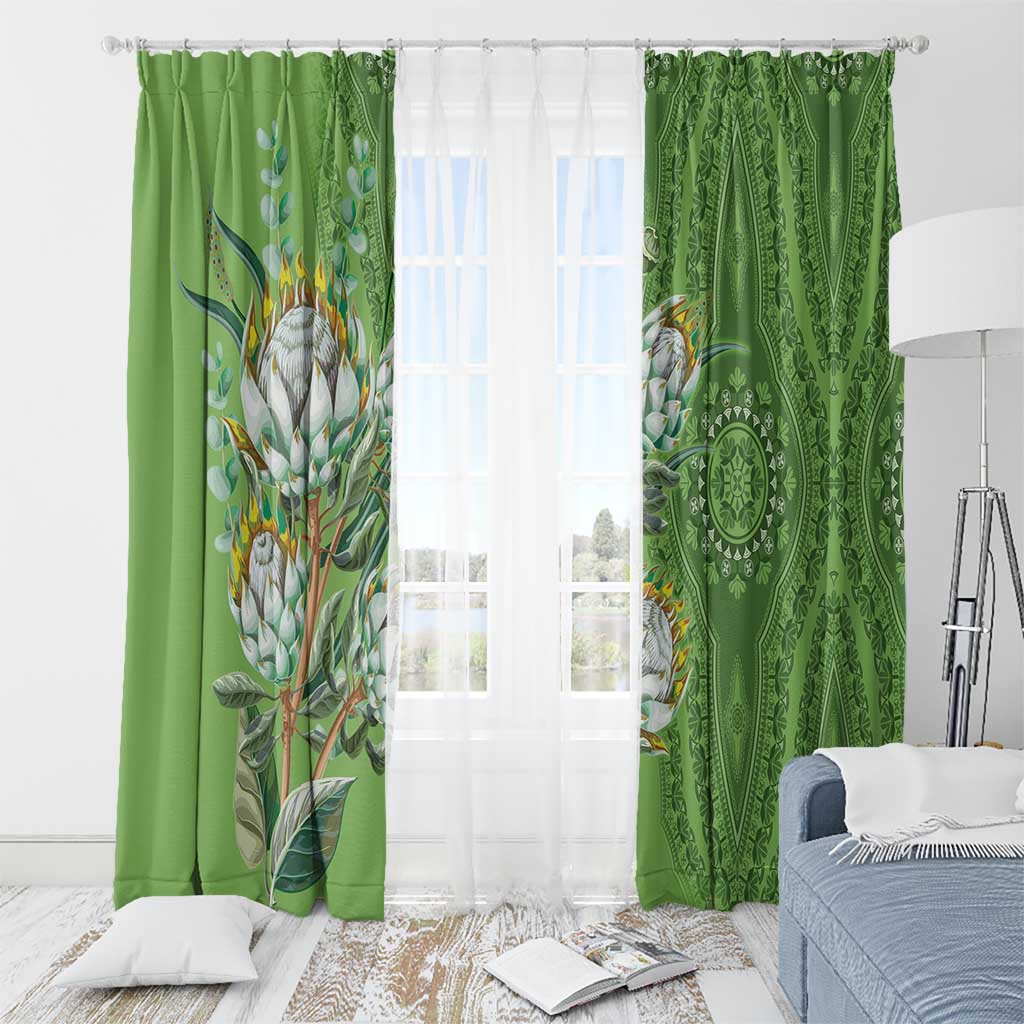 Africa King Proteas Dashiki Motif Window Curtain Green Style - Wonder Print Shop