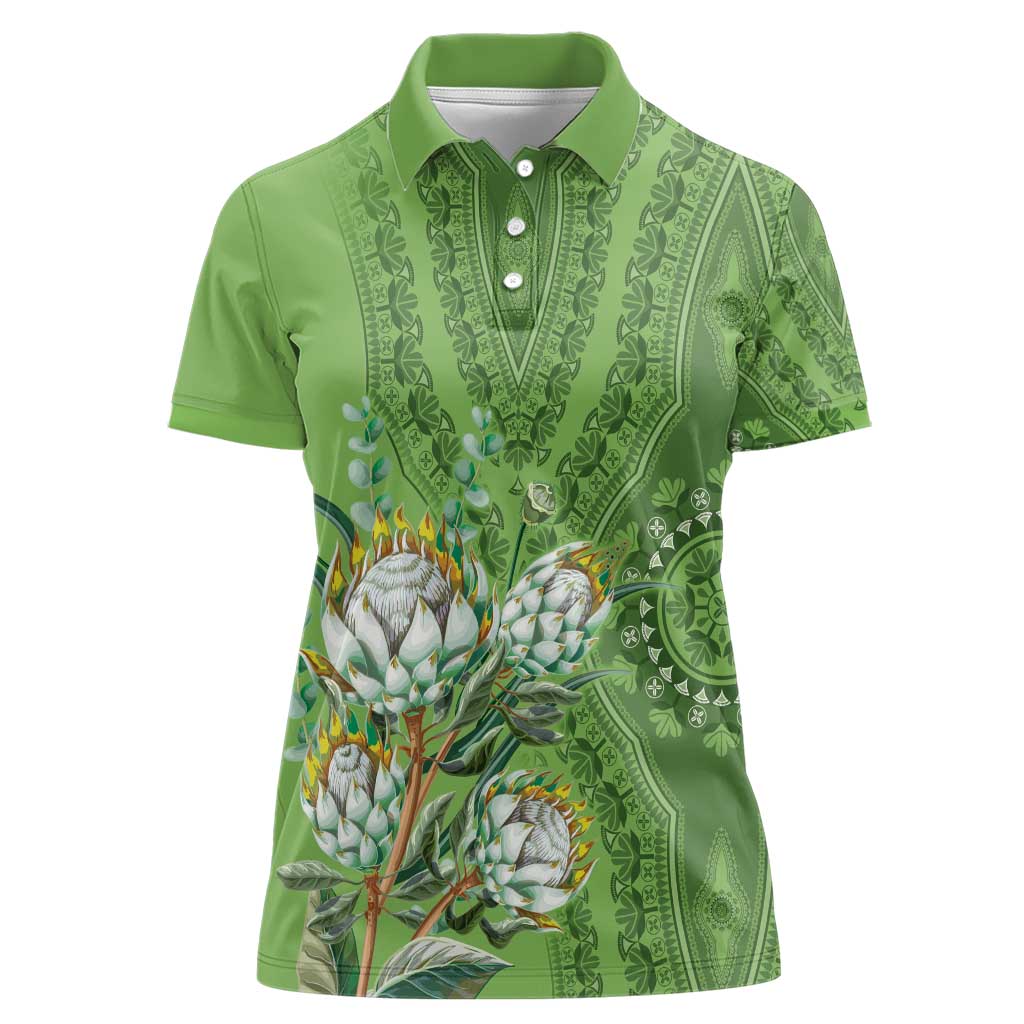 Africa King Proteas Dashiki Motif Women Polo Shirt Green Style - Wonder Print Shop
