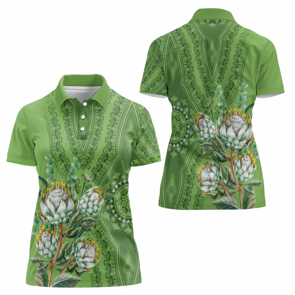 Africa King Proteas Dashiki Motif Women Polo Shirt Green Style - Wonder Print Shop