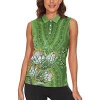 Africa King Proteas Dashiki Motif Women Sleeveless Polo Shirt Green Style - Wonder Print Shop