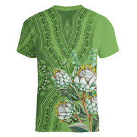 Africa King Proteas Dashiki Motif Women V-Neck T-Shirt Green Style - Wonder Print Shop