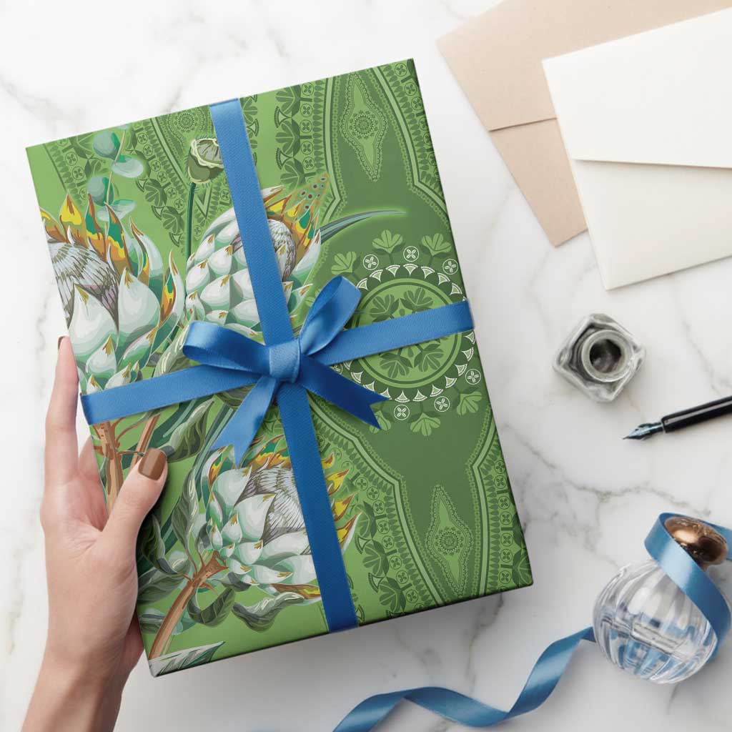 Africa King Proteas Dashiki Motif Wrapping Paper Green Style - Wonder Print Shop