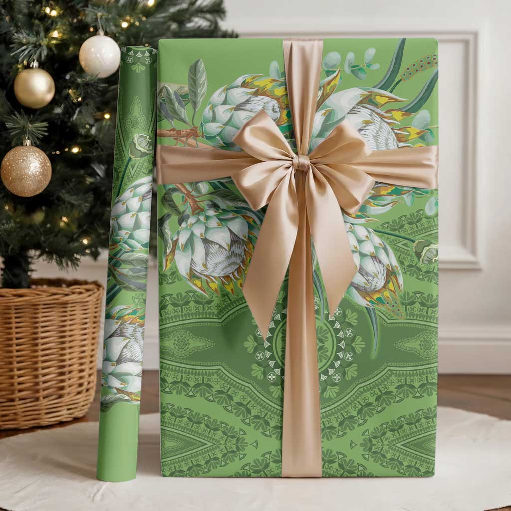 Africa King Proteas Dashiki Motif Wrapping Paper Green Style - Wonder Print Shop
