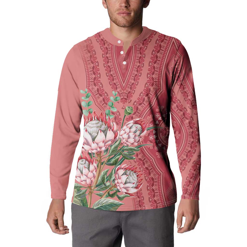 Africa King Proteas Dashiki Motif Button Sweatshirt Peach Style LT9 - Wonder Print Shop