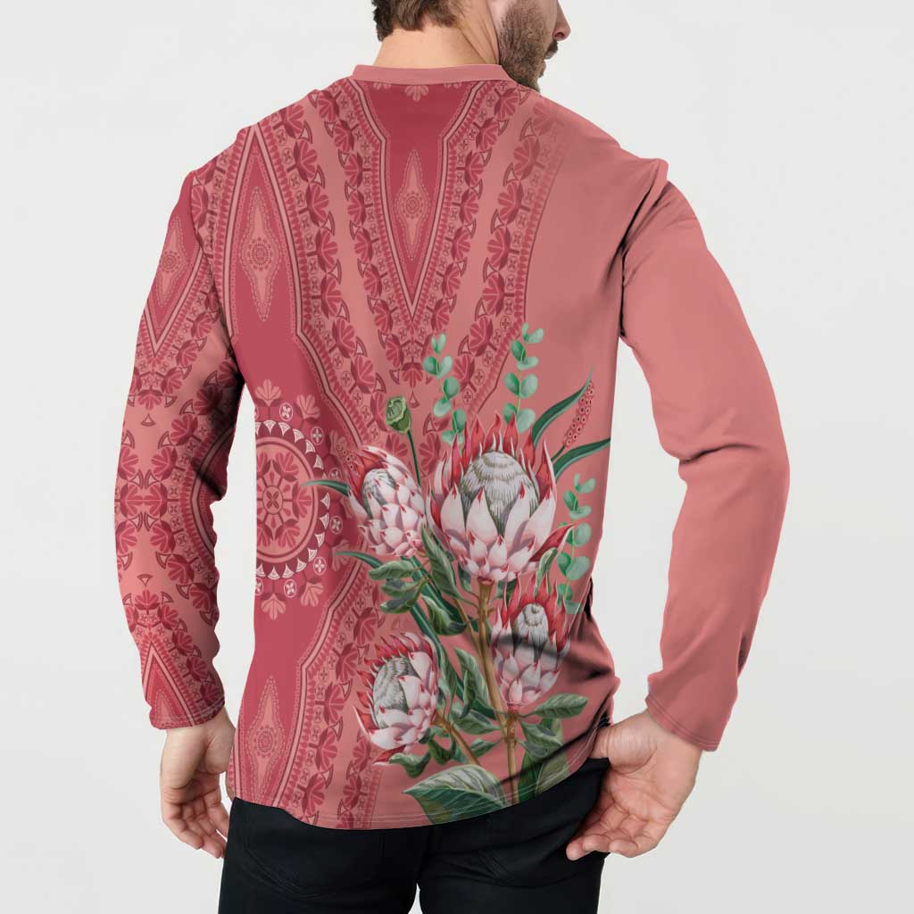 Africa King Proteas Dashiki Motif Button Sweatshirt Peach Style LT9 - Wonder Print Shop
