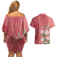 Africa King Proteas Dashiki Motif Couples Matching Off Shoulder Short Dress and Hawaiian Shirt Peach Style LT9 - Wonder Print Shop