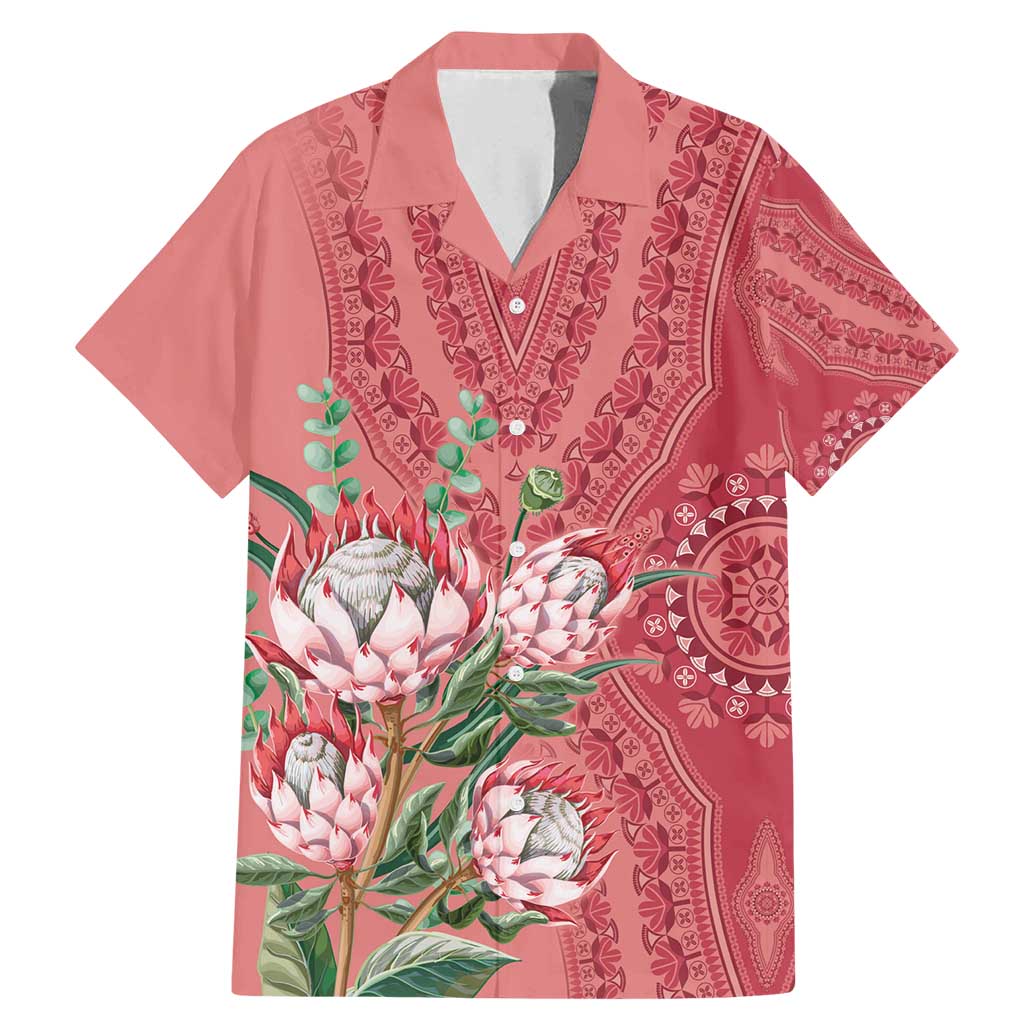 Africa King Proteas Dashiki Motif Family Matching Mermaid Dress and Hawaiian Shirt Peach Style LT9 - Wonder Print Shop