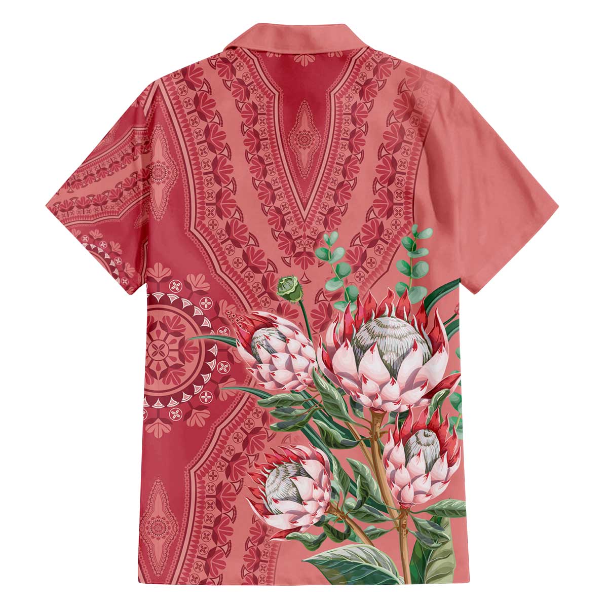 Africa King Proteas Dashiki Motif Family Matching Off The Shoulder Long Sleeve Dress and Hawaiian Shirt Peach Style - Wonder Print Shop