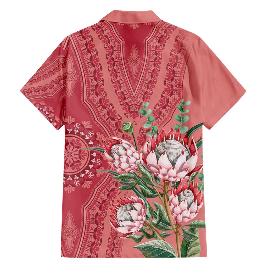 Africa King Proteas Dashiki Motif Family Matching Short Sleeve Bodycon Dress and Hawaiian Shirt Peach Style - Wonder Print Shop
