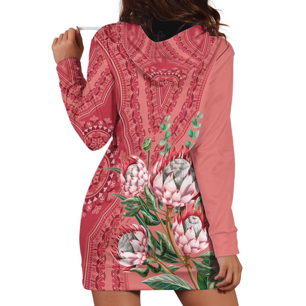 Africa King Proteas Dashiki Motif Hoodie Dress Peach Style - Wonder Print Shop