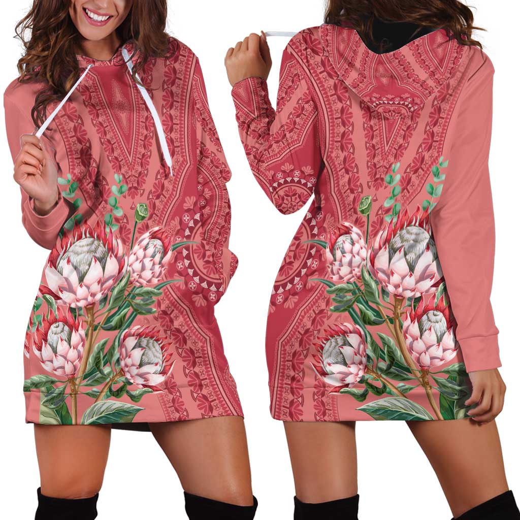 Africa King Proteas Dashiki Motif Hoodie Dress Peach Style - Wonder Print Shop
