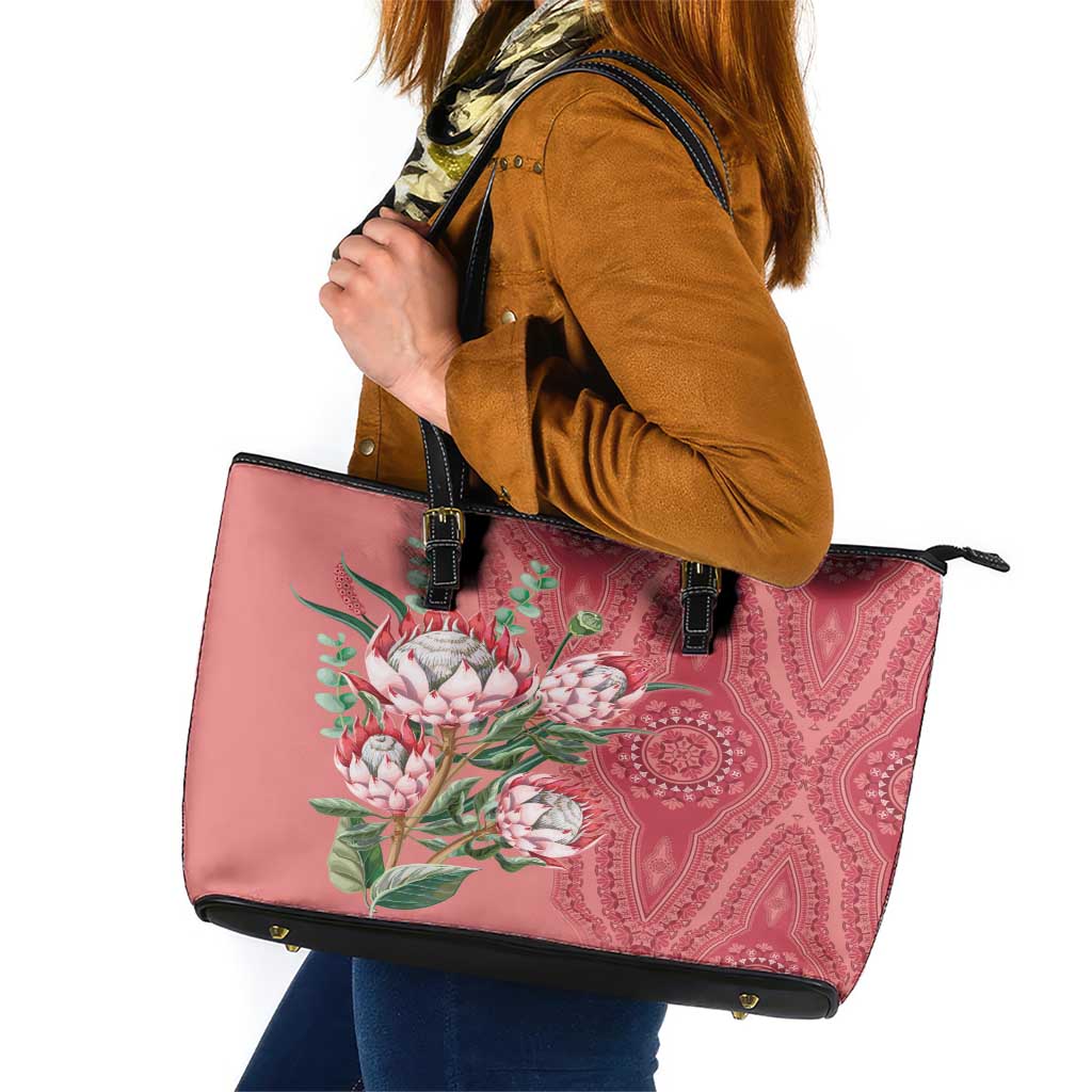 Africa King Proteas Dashiki Motif Leather Tote Bag Peach Style - Wonder Print Shop