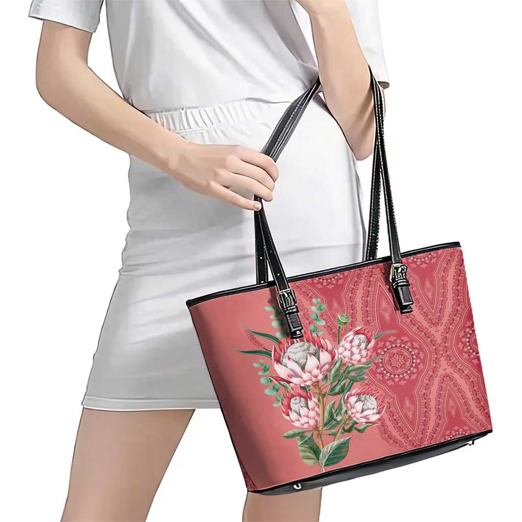 Africa King Proteas Dashiki Motif Leather Tote Bag Peach Style - Wonder Print Shop
