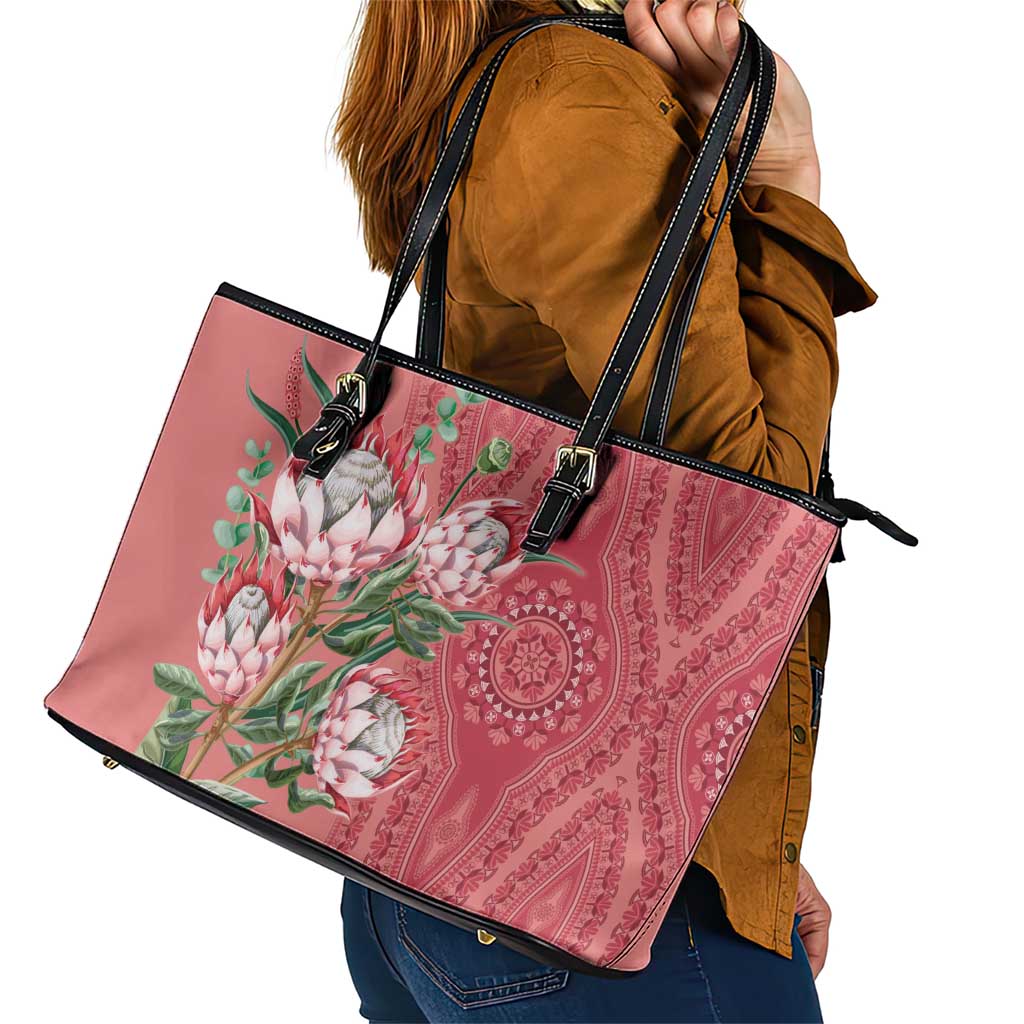 Africa King Proteas Dashiki Motif Leather Tote Bag Peach Style - Wonder Print Shop