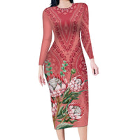 Africa King Proteas Dashiki Motif Long Sleeve Bodycon Dress Peach Style - Wonder Print Shop