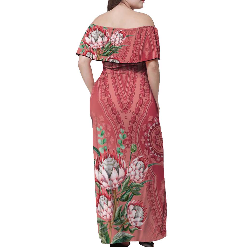 Africa King Proteas Dashiki Motif Off Shoulder Maxi Dress Peach Style - Wonder Print Shop