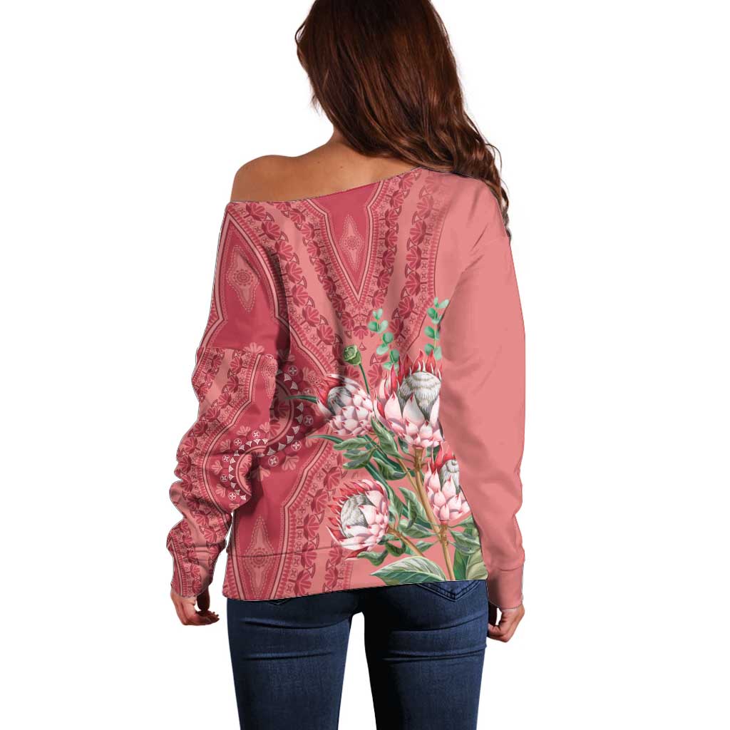 Africa King Proteas Dashiki Motif Off Shoulder Sweater Peach Style - Wonder Print Shop