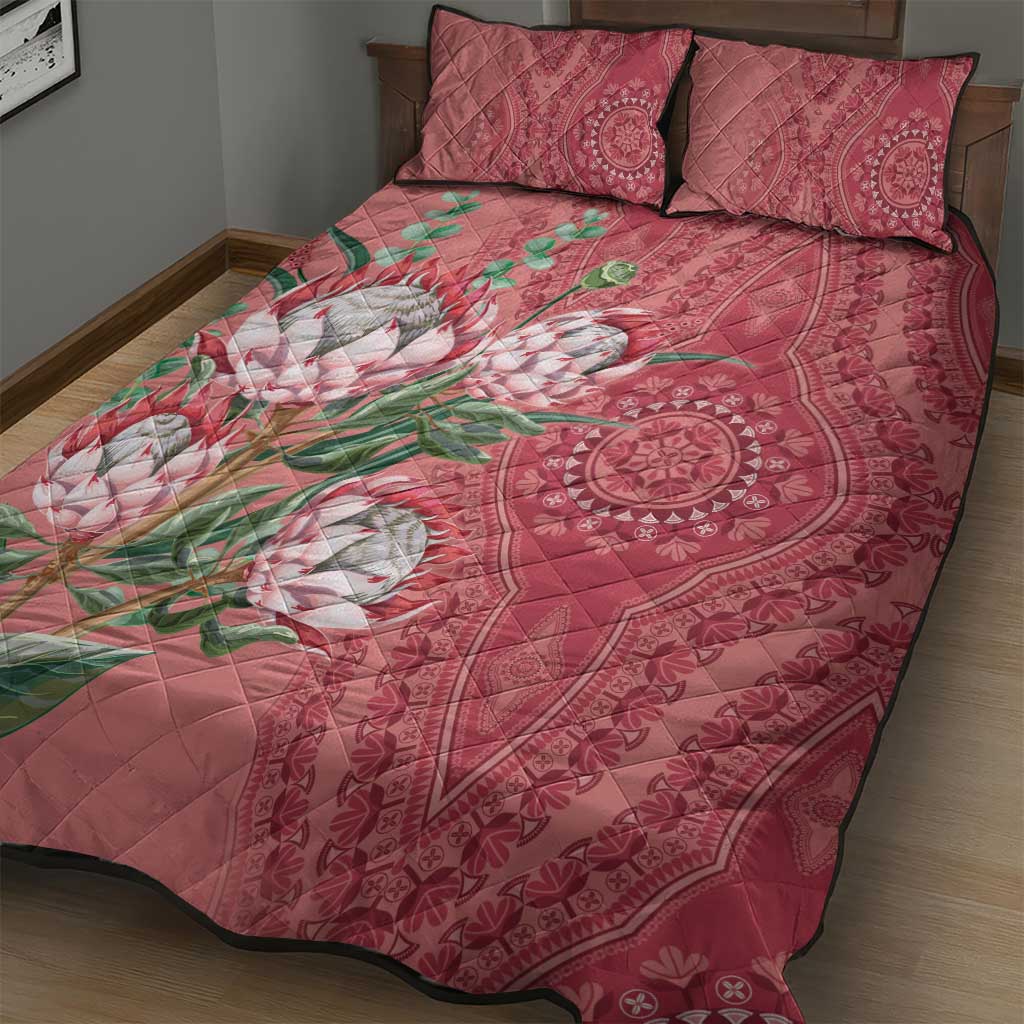 Africa King Proteas Dashiki Motif Quilt Bed Set Peach Style - Wonder Print Shop