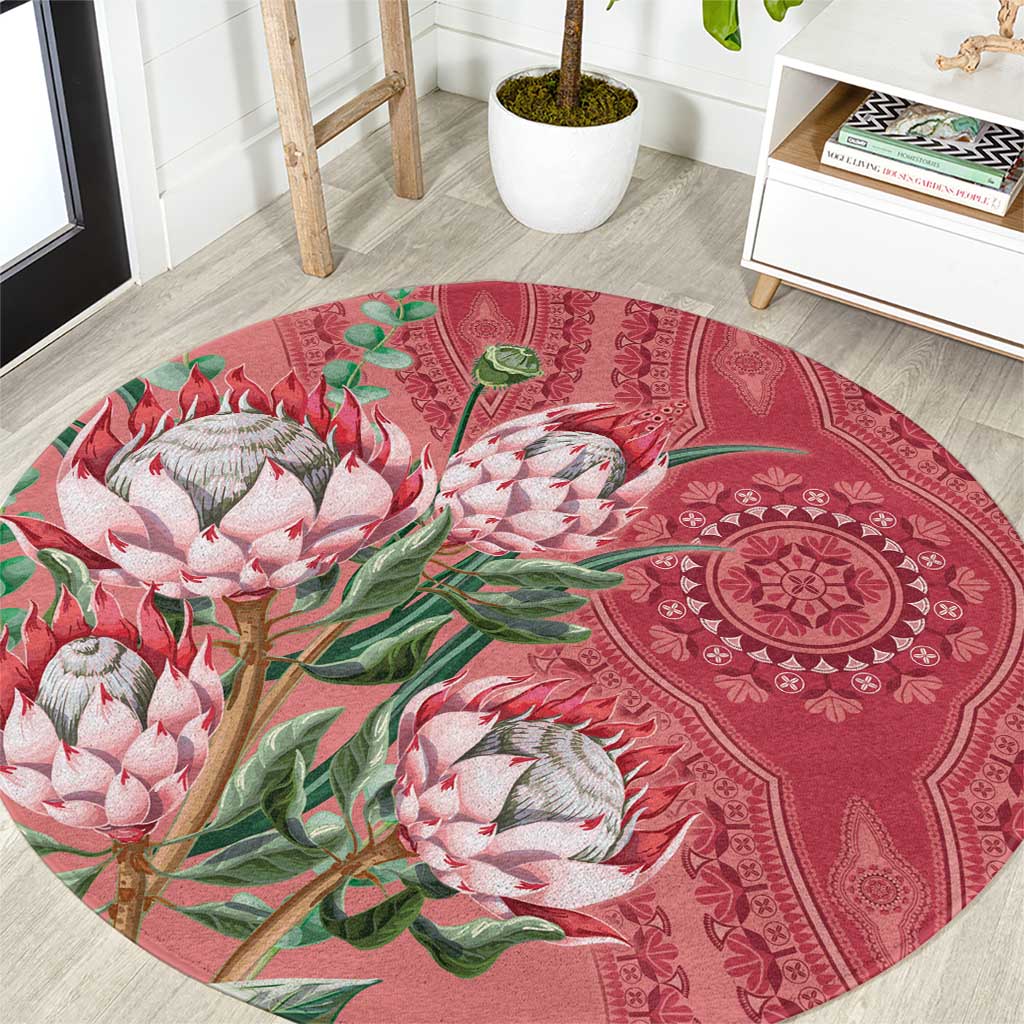 Africa King Proteas Dashiki Motif Round Carpet Peach Style