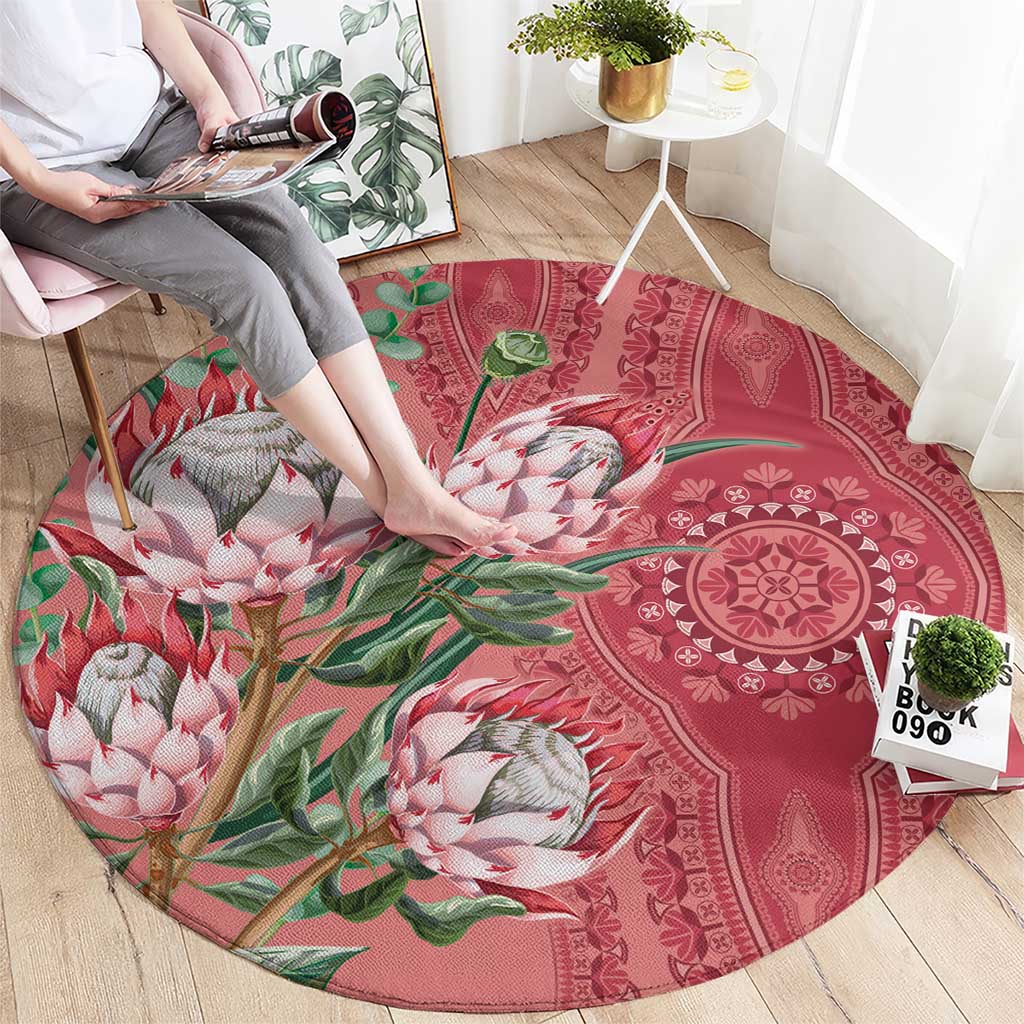 Africa King Proteas Dashiki Motif Round Carpet Peach Style