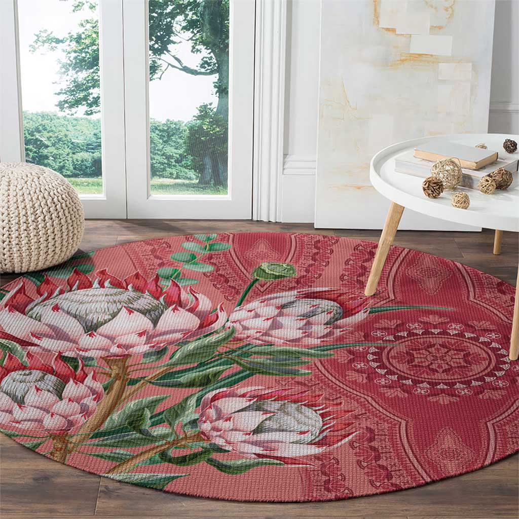 Africa King Proteas Dashiki Motif Round Carpet Peach Style
