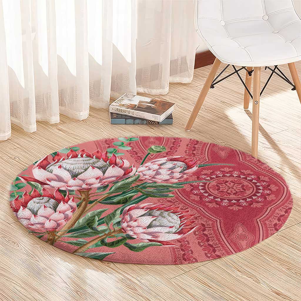 Africa King Proteas Dashiki Motif Round Carpet Peach Style