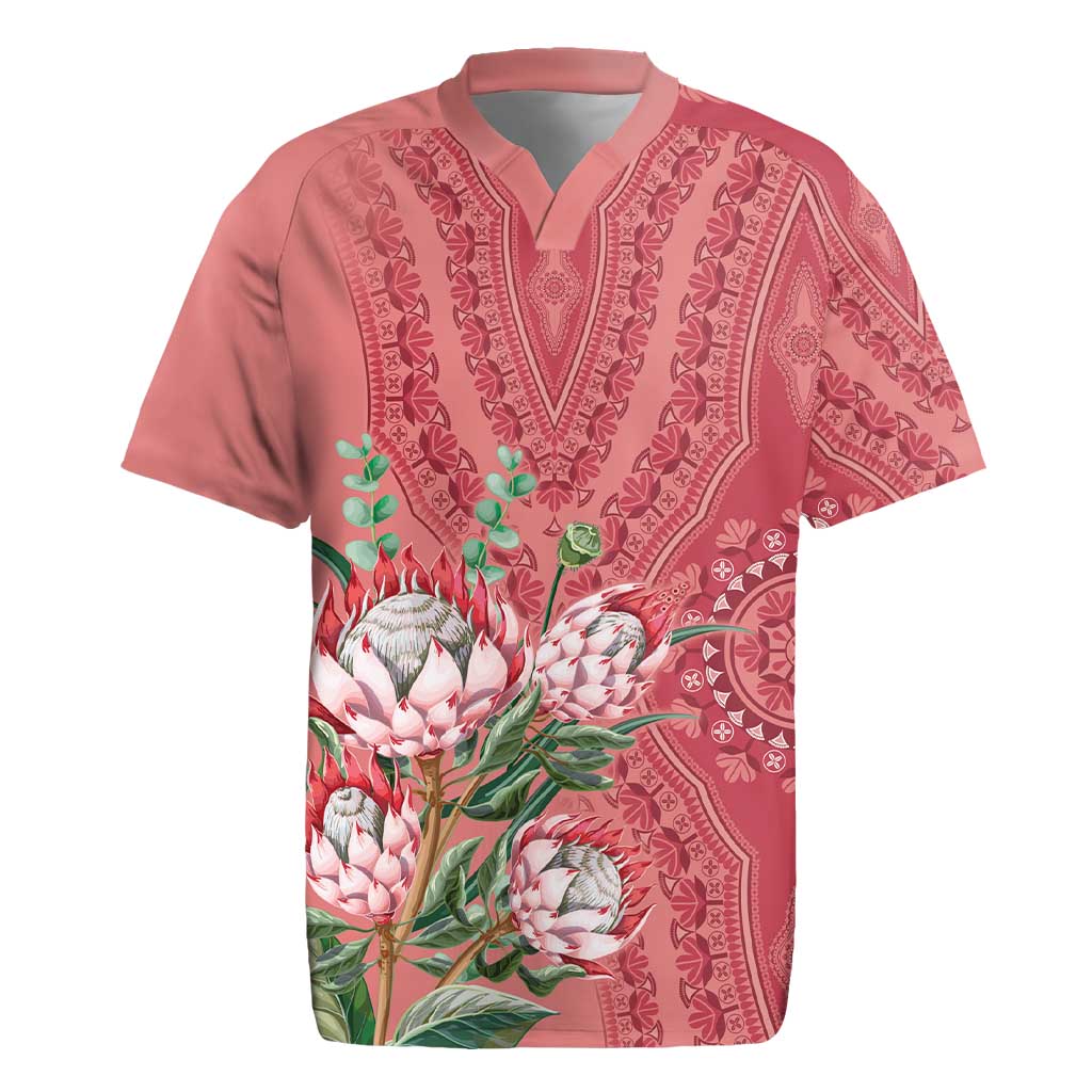 Africa King Proteas Dashiki Motif Rugby Jersey Peach Style - Wonder Print Shop