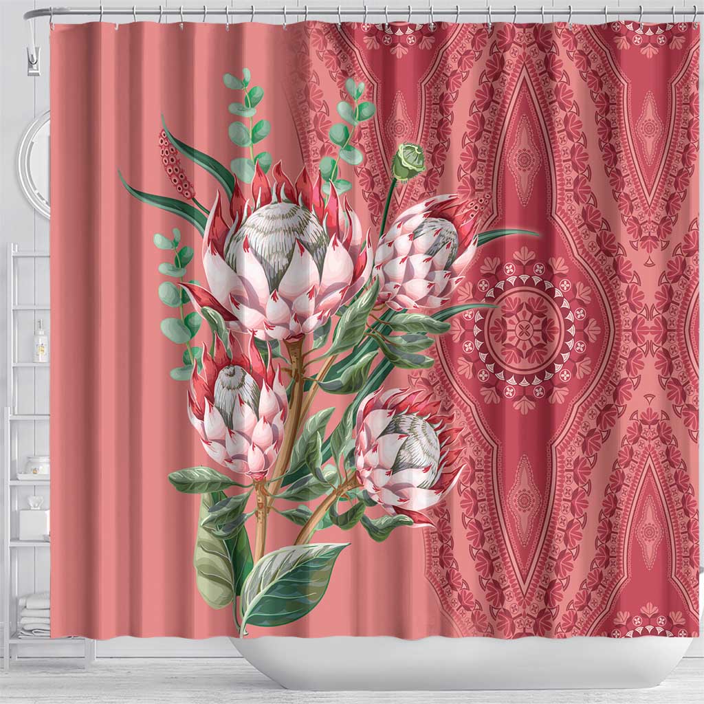 Africa King Proteas Dashiki Motif Shower Curtain Peach Style